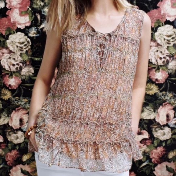 Anthropologie Tops - Floreat Calla Sheer Floral Lace Up Top